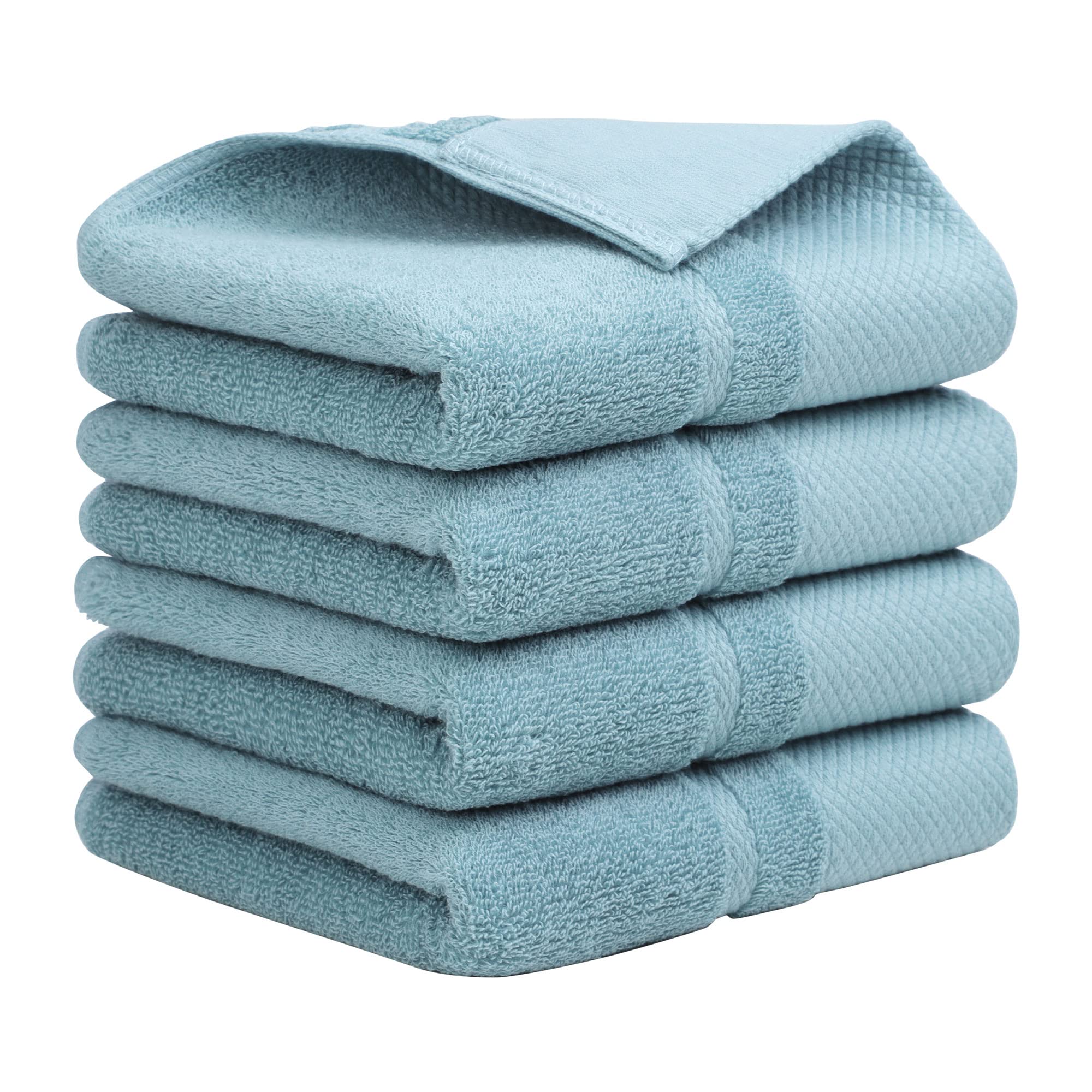 PiccoCasa Hand Towels for Bathroom Set of 4, 100% Combed Cotton 600 GSM Face Towels, 34 x 74cm Bathroom Towels Highly Absorbent for Kitchen - Hotel & Spa Quality Hand Towel Set Saxe Blue