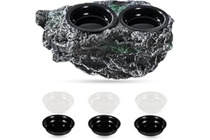 DXOPHIEX Double Bowl Reptile Water Dish Reptile Water Bowl Crested Gecko Food Dish Gecko Feeding Ledge with 6PCS Feeding Cups for Bearded Dragon Crested Gecko Snake and Chameleon