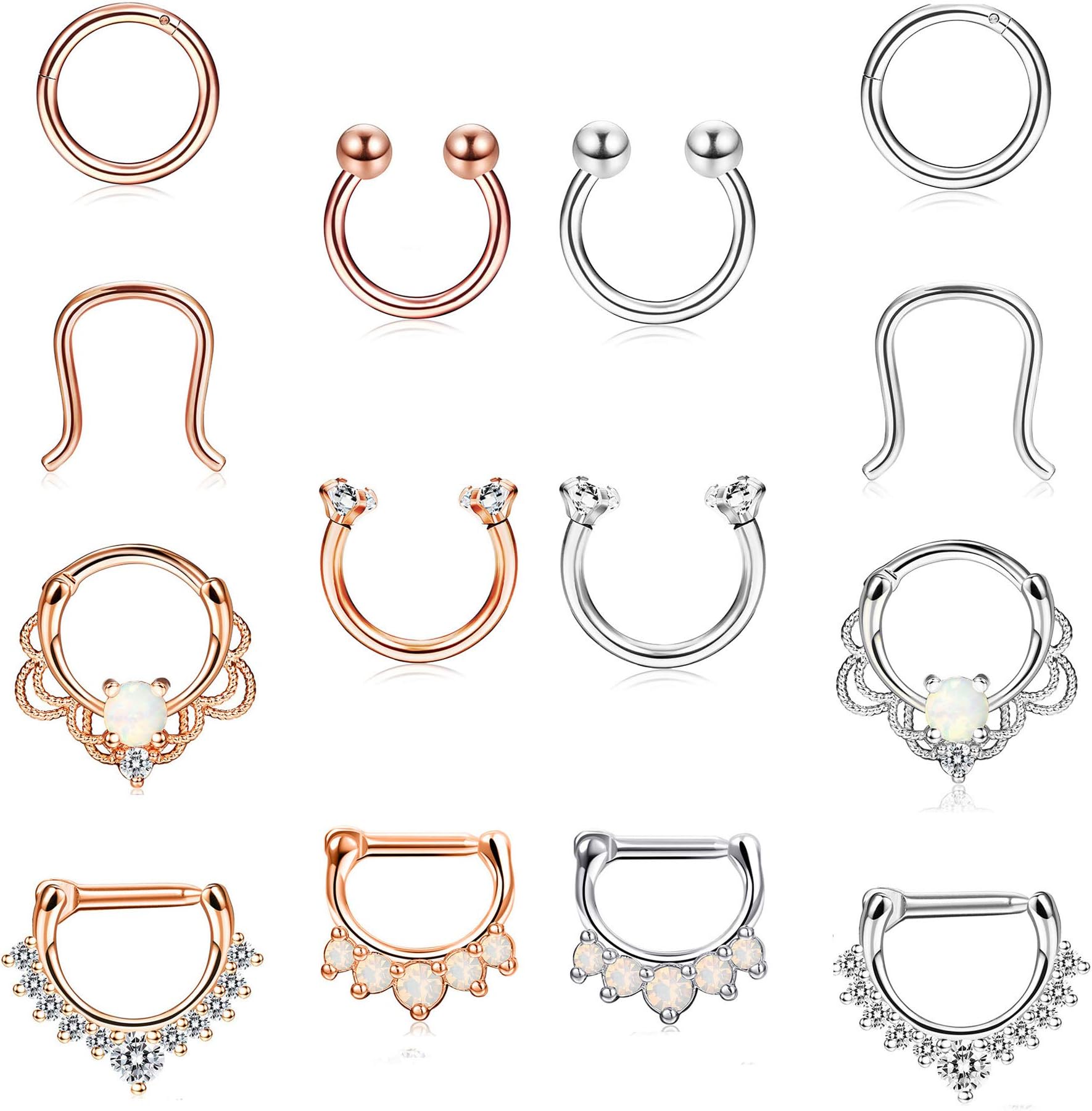 FUNRUN JEWELRY 14PCS 16G Stainless Steel Septum Ring Nose Rings Hoop Clicker Piercing Tragus Cartilage Retainer Body Piercing Jewelry