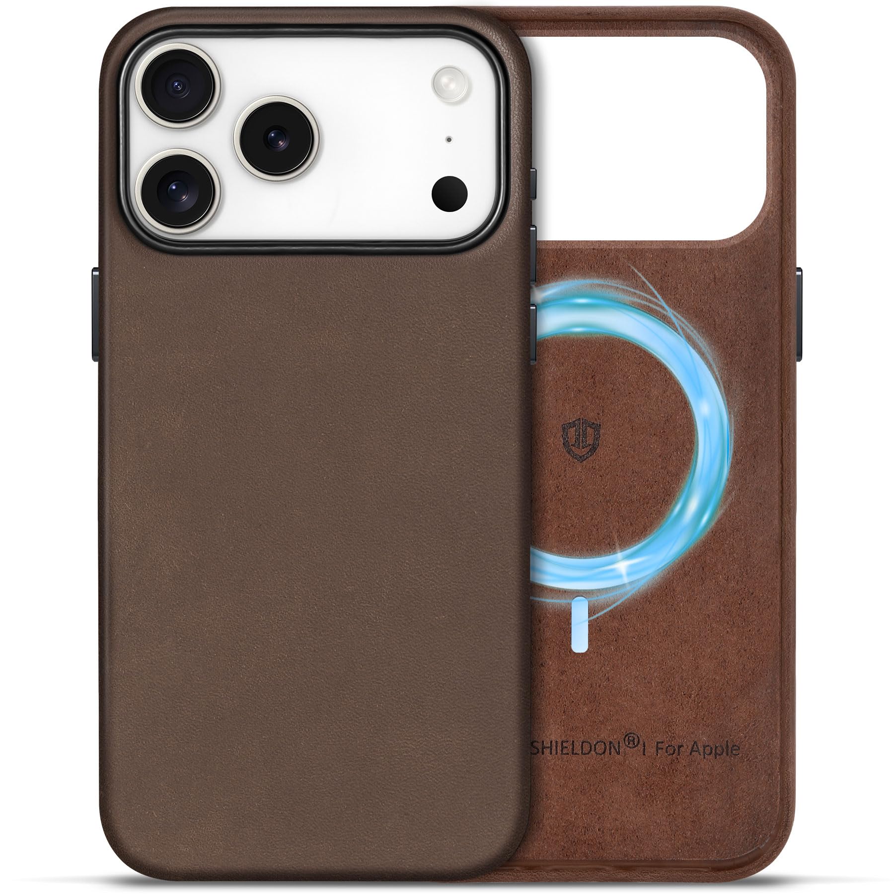 Photo 1 of SHIELDON Case for iPhone 17 Pro Max 6.9" 2025 | Top Grain Crazy Horse Leather, Compatible with Magsafe, Slim Fit, Magnetic Wireless Charging, Shockproof, Metal Buttons, Camera Bump Frame - Dark Brown