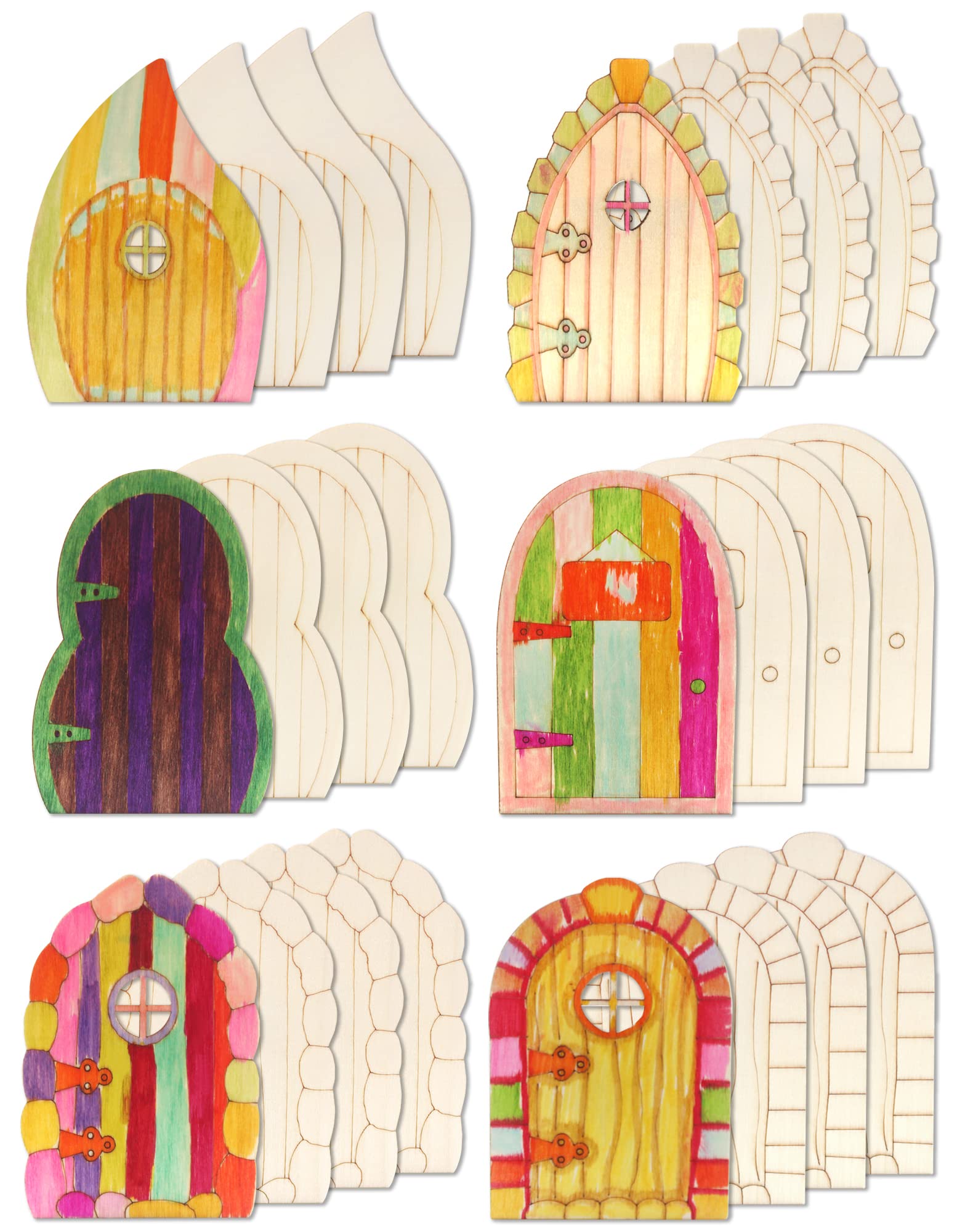 Cinvo 24 Pcs Wooden Fairy Door Craft Unfinished Miniature Door Blank Wood Door Elf Door Mini Fairy House Unpainted Doors for DIY Fairy Garden Home Decor Christmas Decor (Styles A)