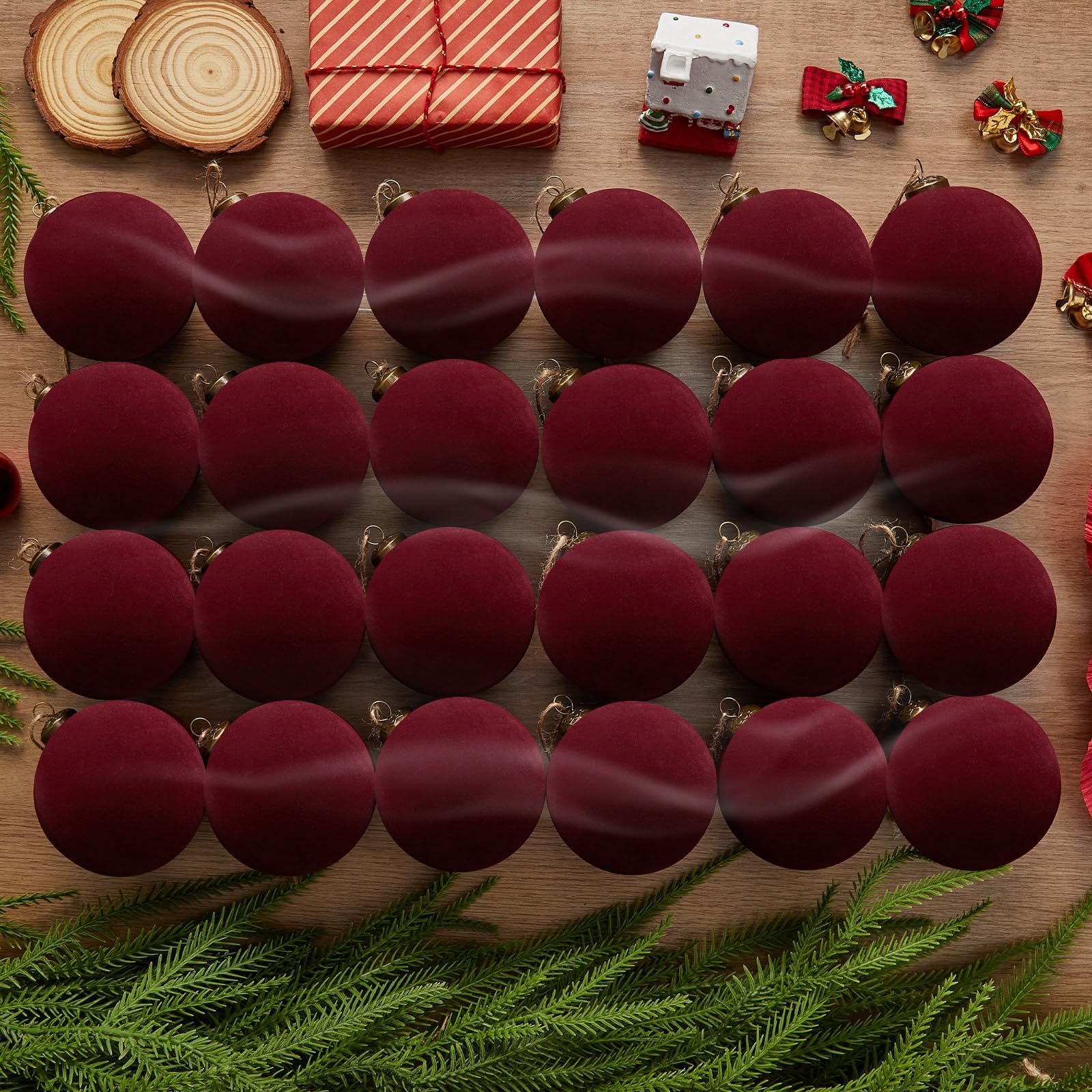 Photo 1 of 12PCS Light Scented Velvet Christmas Balls Ornament Shatterproof Velvet Xmas Tree Baubles Hanging Pendant for Winter Party Holiday Home Gift Office Yard Decor(Wine Red,3.15'')