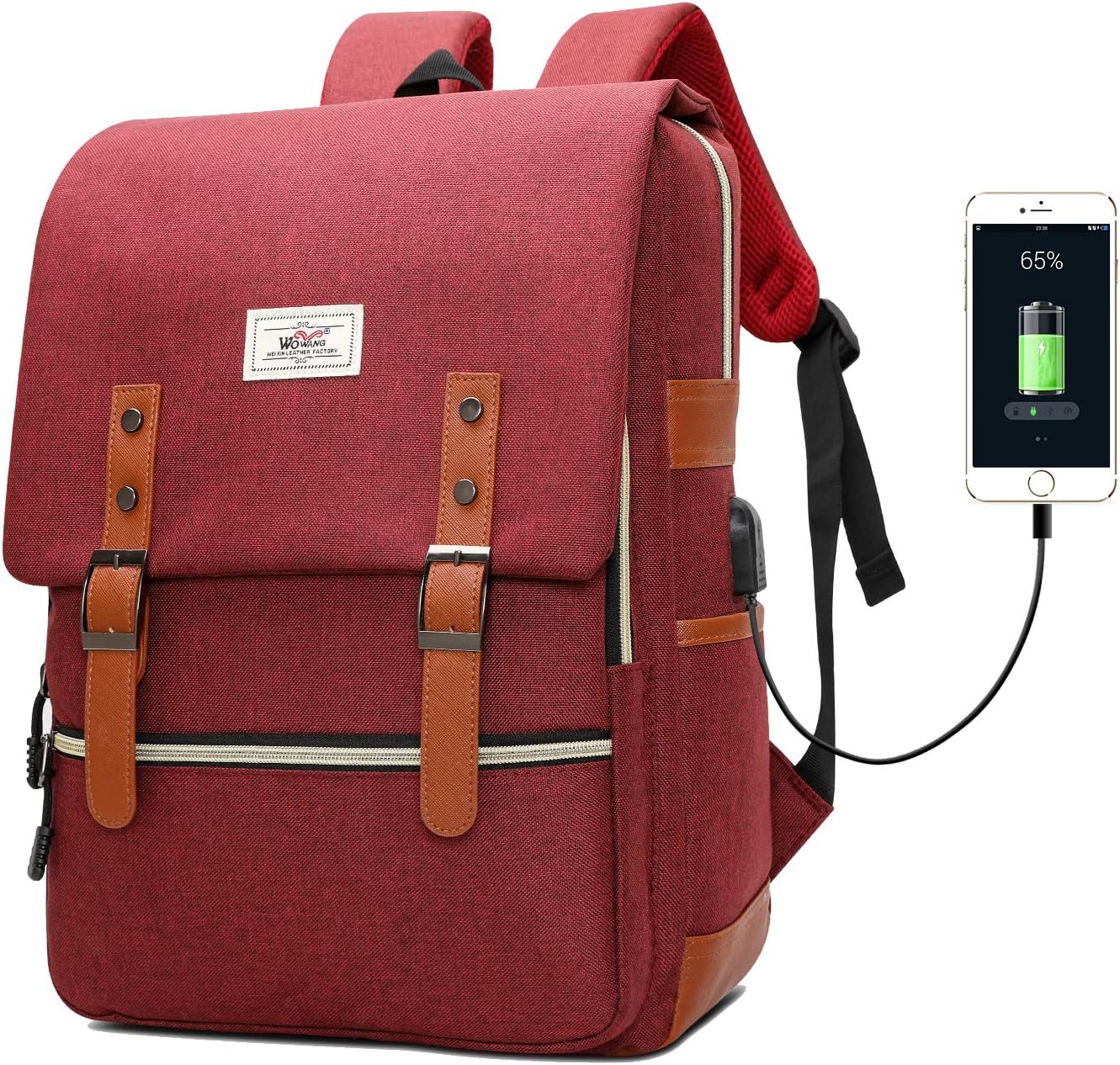 Vintage Laptop Backpack for Women Men Fashion College School Bag, Fits 15.6 Inch Notebook with USB Charging Port Daypack