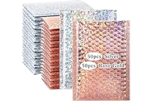 Wowangce 100 Pcs Metallic Bubble Mailers 6x8 Inch Poly Padded Envelopes Holographic Bubble Mailers Waterproof Self Adhesive Shipping Bags for Mailing Packing Jewelry Makeup Supplies