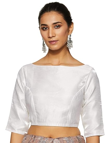 Women's Cotton Silk Readymade Saree Blouse (off white, 34)
