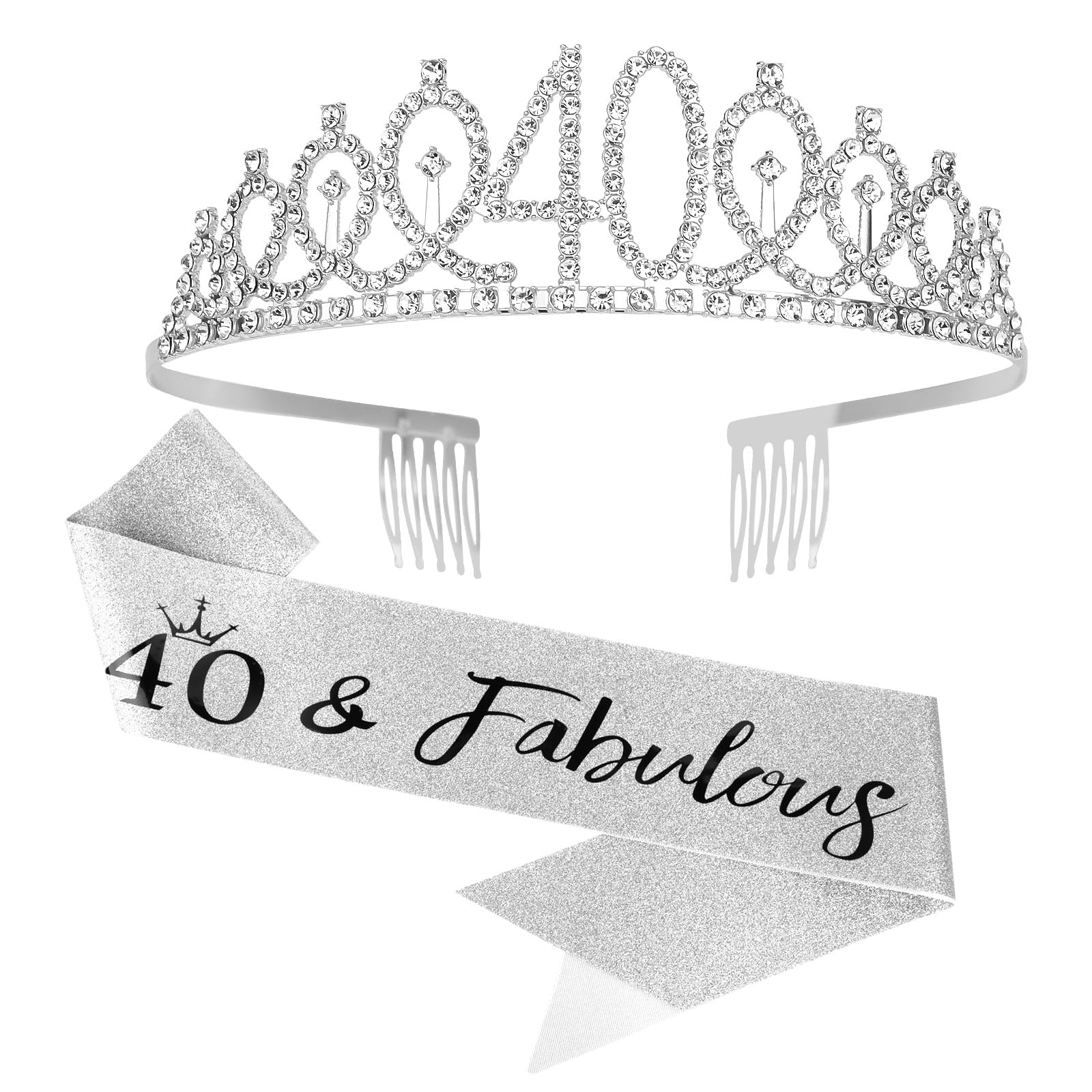 Oblihumoy 40th Birthday Crown and Sash for Women 40th Birthday Decoration Tiara for Women