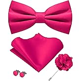JEMYGINS Solid Color Pre-tied Bow Tie and Pocket Square Cufflinks Lapel Pin Sets for Men 4PCS