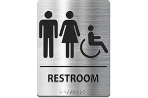 ABUDADA ADA-Mark Modern Restroom Sign for Business - ADA Compliant Braille Bathroom Sign with Easy Installation - 6" W x 8" H