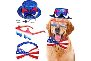 MIDUFRRY Dog Independence Day Costume 3PCS 4th July Dog Hat USA Stars Sunglasses American Flag Bow Tie Collar Medium Large Dogs Cat Patriotic Outfit Accessories (Stars Style 3PCS, USA Red Blue and White)