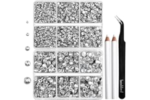 BEADSLAND 6736pcs Hotfix Rhinestones Flatback,Crystal Rhinestones for Crafts Clothes Mixed 5 Sizes, Hotfix Crystals with Tweezers and Wax Pencil Kit, SS6-SS30,Crystal
