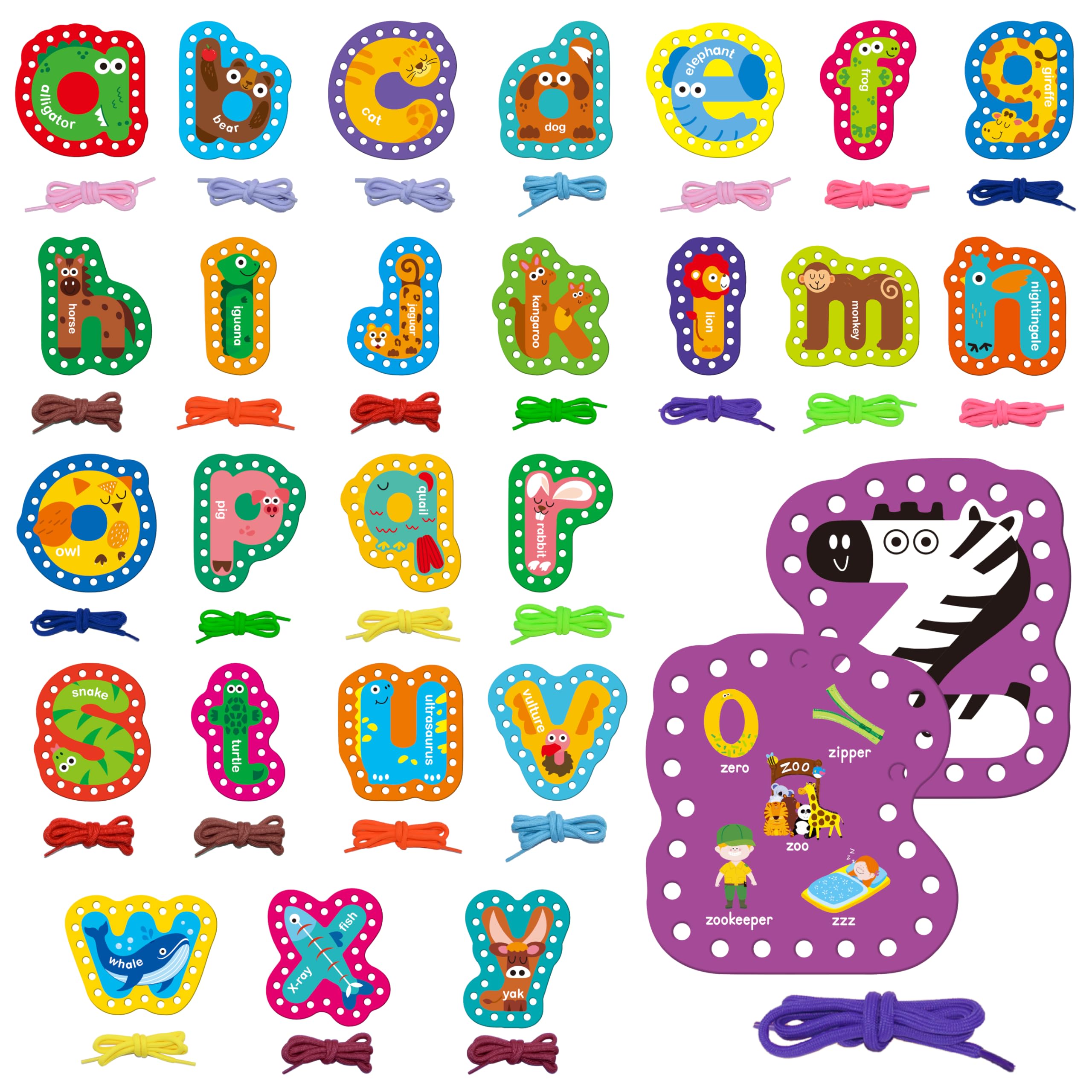 SpriteGru 26PCS Alphabet Lacing Cards, Lowercase Letters Sewing Kit with 26 Double-Sided Cards and 26 Colorful Laces Alphabet Learning Toy Motor Skills Art Crafts for Toddlers, Kids, Students — image 1
