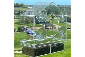 GO SIMPLY AMAZING Window Bird Feeder House Shaped - Innovative Anti-Yellow Acrylic Technology - Strong Suction Cup Grip - All Weather - Ideal for Wild Birds - Senior's