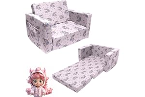 Truwelby Kids Sofa, Children's 2 in 1 Convertible Relaxing Sofa to Lounger - Extra Soft Flip Open Chair & Sleeper, Cute Dinosaur Print Toddler Chairs Kids Couch for Kids Girls Boys, Polyester