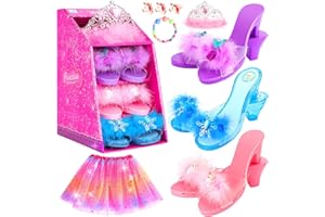 LIMIROLER Princess Dress Up Toys 3-6 Years Old Girls' Gift Set, Princess Dress Up Shoes Set Include Toddler Jewelry Boutique Kit, Skirts 3 Pairs of Princess Dress Up Shoes, Pretend Role Play Gift Toy for Girls