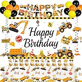 Construction Birthday Party Decorations, Dump Truck Excavator Birthday Party Decorations Construction Themed Balloons, Banner, Backdrop, Tablecloth, Cake Toppers for Boys Kids Party Supplies