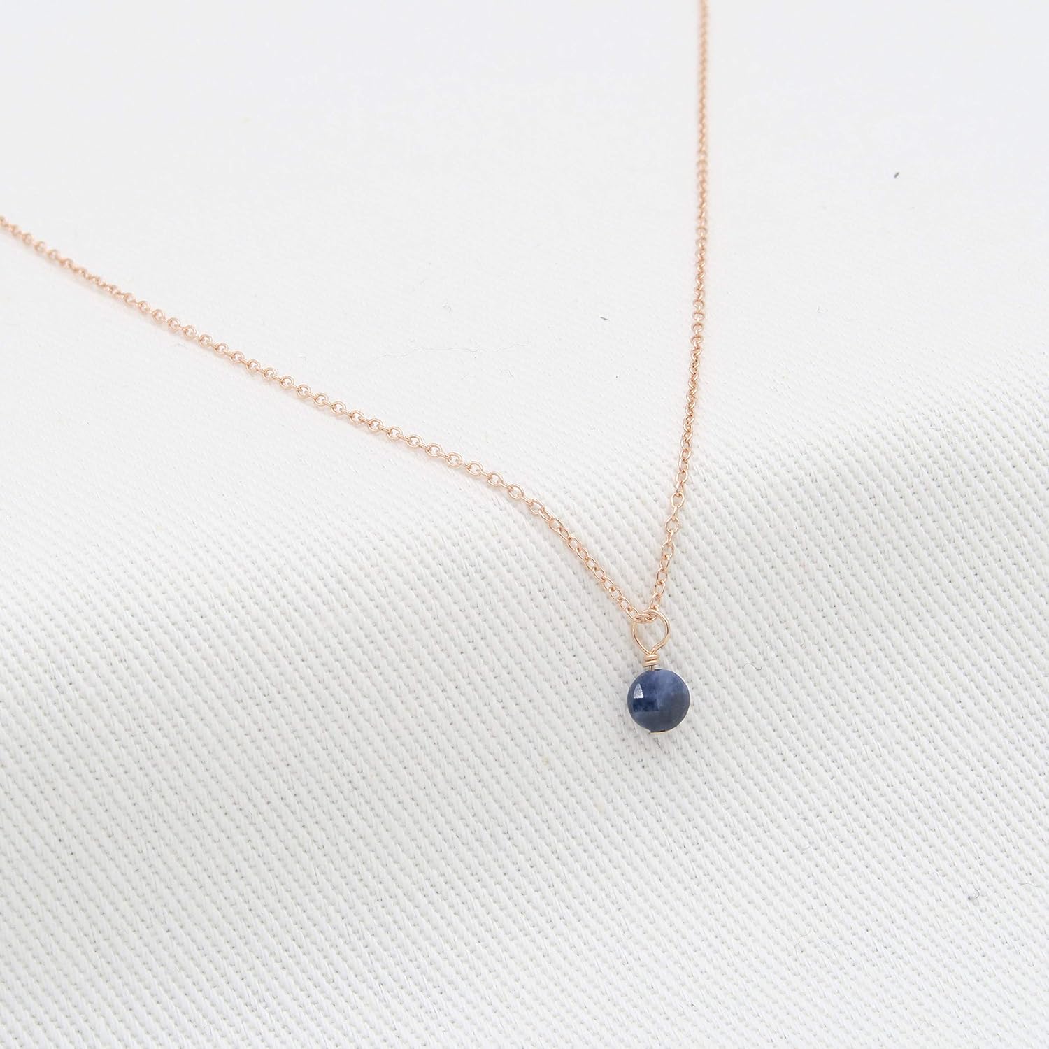 Sapphire Necklace Rose Gold 14K, 4mm rounded pendant gemstone Dainty