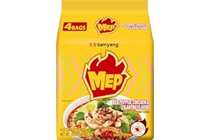 SAMYANG MEP Chicken and Cilantro Flavor, Instant Korean Ramen noodles, Spicy Ramyeon Noodle Soup [4.23 OZ (120g) x 4 Bags]