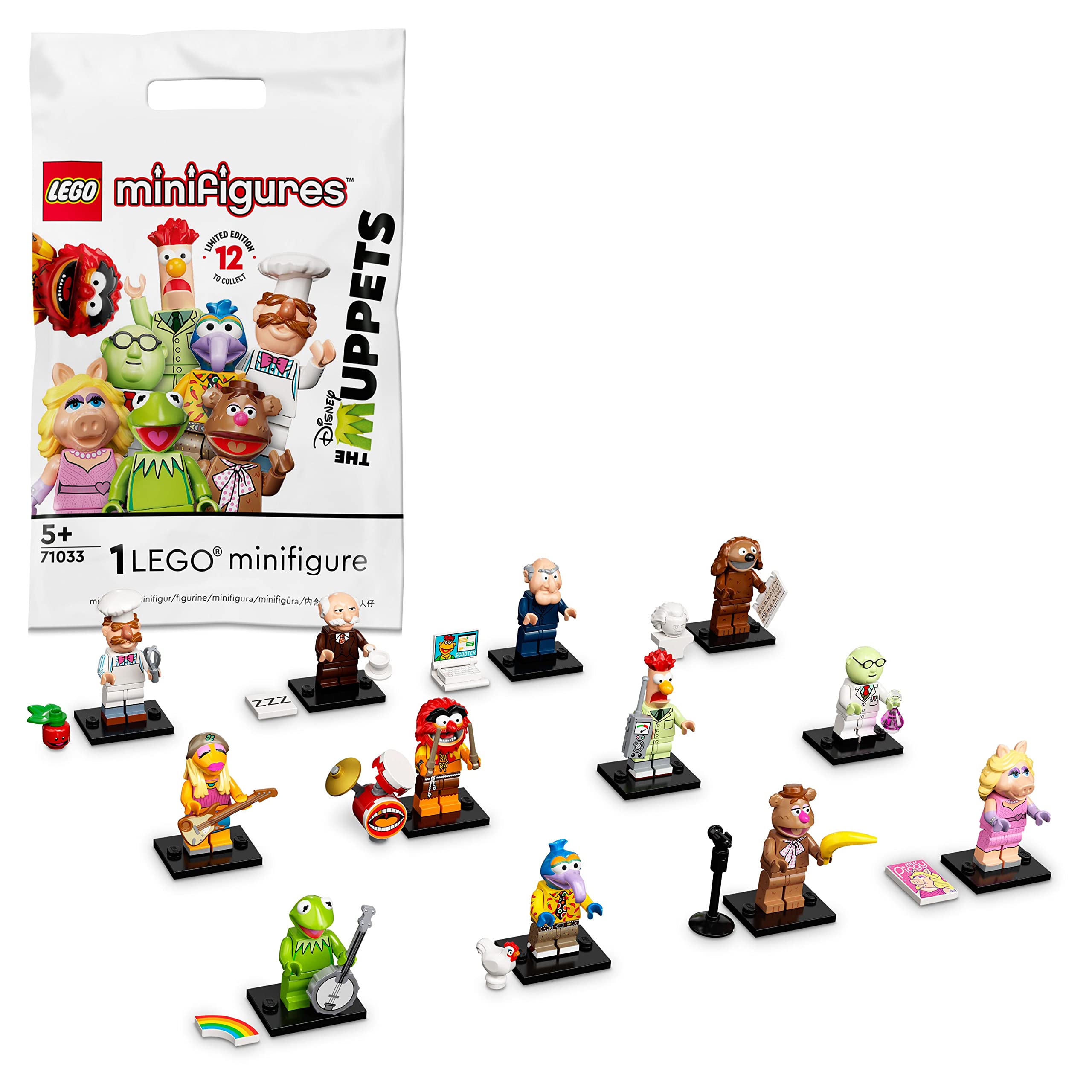 LEGO 71033 Minifigures The Muppets Limited Edition Collection Toy, 1 of 12 Mystery Bags to Collect Featuring Kermit the Frog & Miss Piggy (1 Piece – Style Picked at Random)