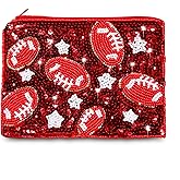 Beaded Coin Purse Pouch Summer Sunshine Watermelon Fruit Coin Purse Handmade Small Change Purse Wallet with Zippers Summer Beach Accessories Gifts (Football Red)