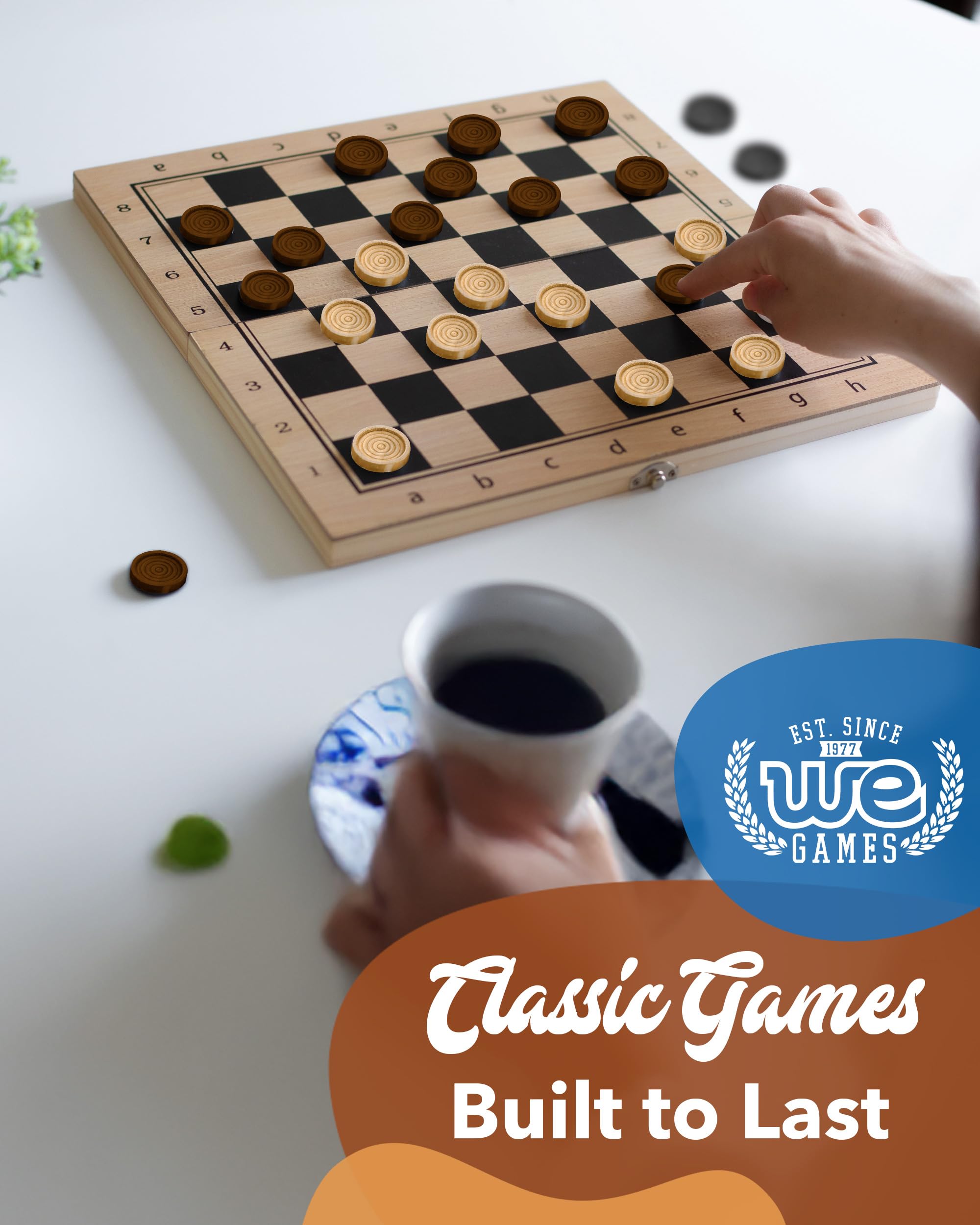 WE Games Wooden Checkers Pieces Only (1.06 inch), Checker Board Game & Backgammon Pieces, 24 Brown and Natural Stained Stackable Ridges with a Drawstring Storage Bag, Replacement Game Piece