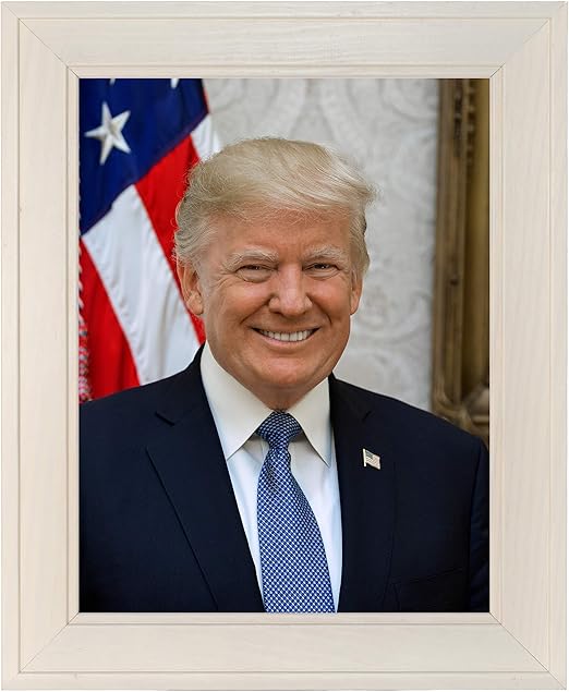 Donald Trump Photograph in a White Wood Frame Historical