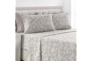 LDC LUX DECOR COLLECTION Lux Decor King Size Bed Sheets Set, 6-Pc Cooling Bed Set, Breathable Hotel Style Sheets, Microfiber Sheets Deep Pockets, Easy-Fit, Soft & Wrinkle Free Oeko-Tex Floral Bed Sheets (King, Taupe)