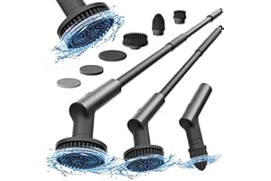 HOTO Electric Spin Scrubber, Rechargeable Shower Scrubber with 6 Brush Heads & Extension Pole, Cordless Power Cleaning Brush,