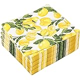 100 Count Lemon Paper Napkins Summer Luncheon Decorative Napkins 3-Ply Yellow Citrus Disposable Napkin Lemon Printed Square B
