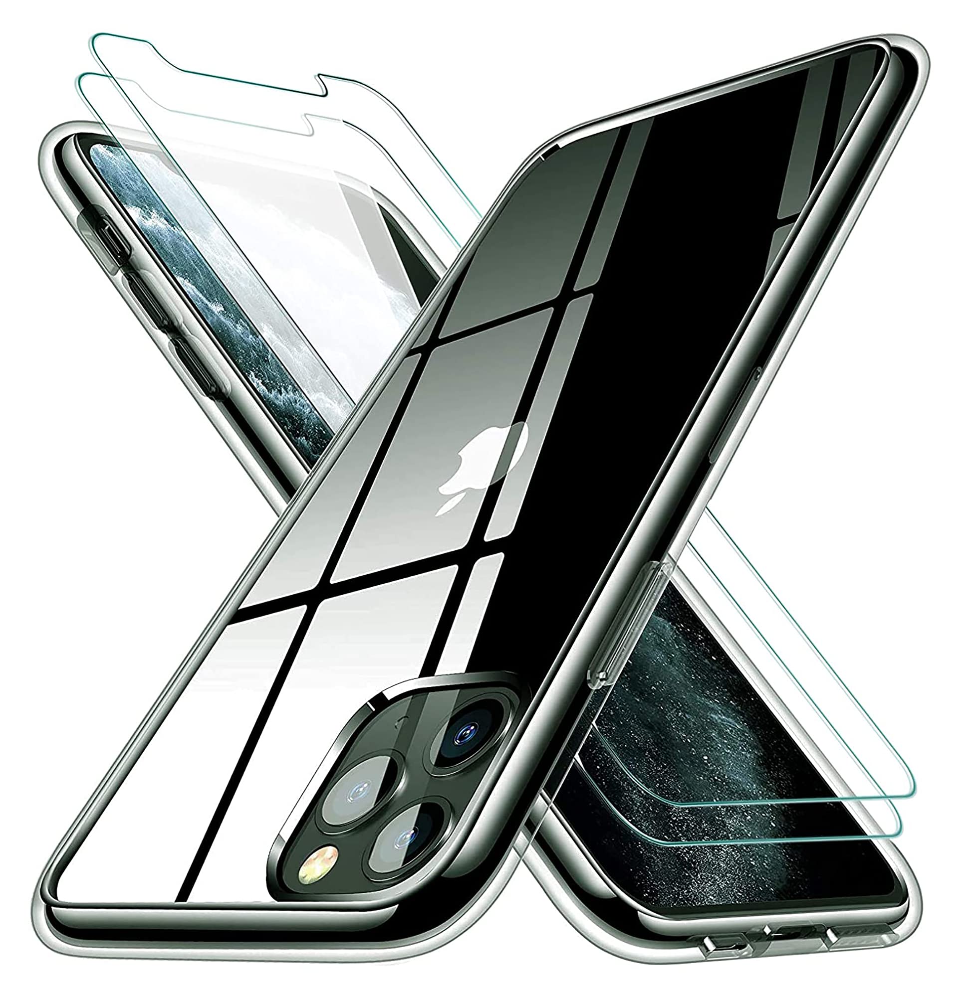 ICOVERI Pack Transparent Gel Case Compatible with iPhone 11 Pro Flexible TPU + 2 Tempered Glass, 9H Protection