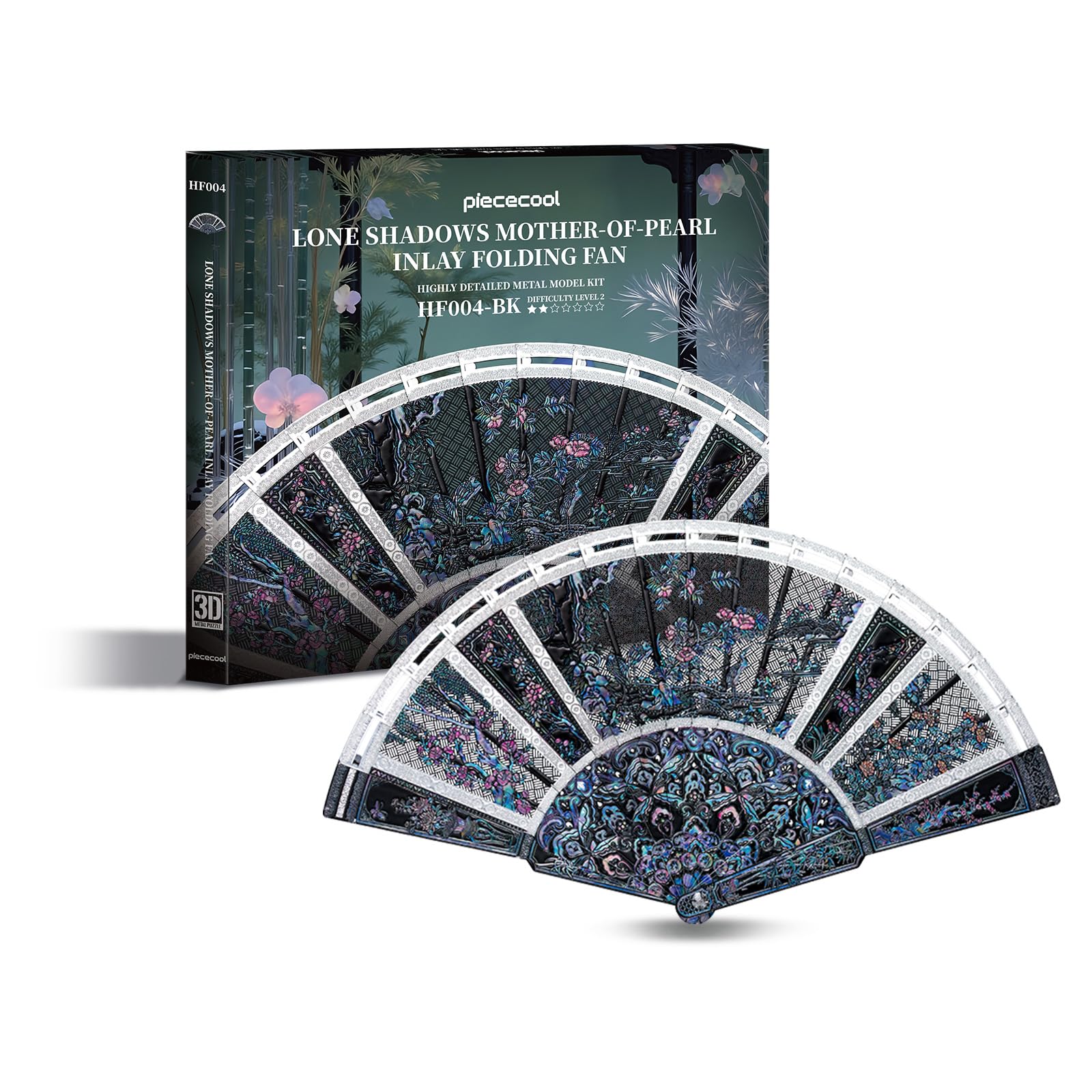 Piececool Metal 3D Puzzle Folding Fan with Dappled Shade in Mother-of-Pearl, Model Kits for Adults to Build, 304 Stainless Steel, Assembly is required, No adhesive required, Difficulty level 2 — image 1