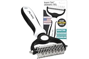 Maxpower Planet Pet Grooming Brush - Double-Sided Undercoat Rake for Dogs and Cats, Extra Wide, Reduces Shedding by 95%, White
