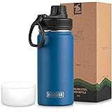 Koodee Kids Water Bottle 16 oz Stainless Steel Triple Wall Vacuum Insulated Wide Mouth Bottle with Leakproof Spout Lid (Navy)