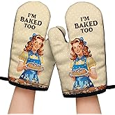 I'm Baked Too Funny Oven Mitts with Hanging Loop and Silicone Non-Slip, Housewife Baking Cooking Kitchen Utensils 2-Piece Set, Gifts for Bake Lover Women Bakers Mom Wife Sister BFF