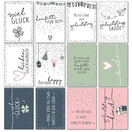 24er Geburtstags Postkarten Set Konfetti I Im Format Din A6 I Süßer Mix Von Typographie Spruch Karten I Als Geburtstagsgruß Für Mädchen I Dv469