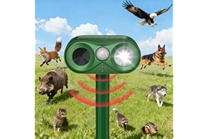 RQQN Upgraded Ultrasonic Animal Repeller,Solar Powered Cat Repellent Outdoor,Deer Deterrent with LED Flashing Motion,Sensor and Sound,Waterproof Bird Repeller for Squirrel, Rabbit Garden Courtyard Green