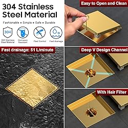 DLONE Square Shower Drain | 6 Inch Brushed Gold