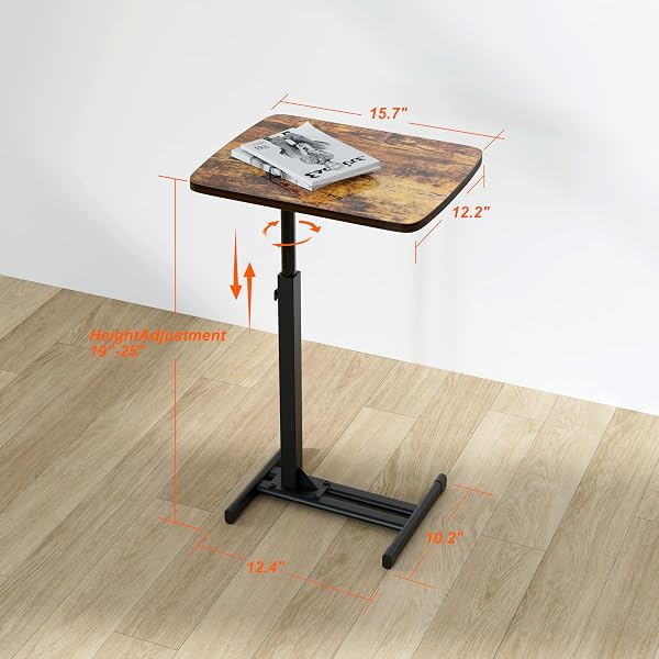 TV TRAY TABLE FOR SMALL SPACES WITH 360° SWIVEL TABLETOP & HEIGHT ADJUSTABLE,C SHAPED SOFA ARM END SIDE TABLE, BED TRAY STAND FOR EATING LAPTOP,LIVING ROOM, BEDROOM,BREAKFAST (METAL BASE)