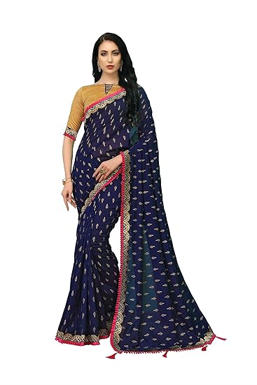 COTTON SHOPY Womens Cotton Blend Saree With Blouse Piece (4046_Dark Blue)