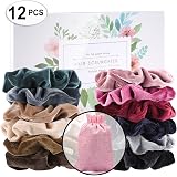 CENTSTAR 12 Pcs Premium Korean Velvet Hair Scrunchies Hair Bands Scrunchy Hair Ties Ropes Scrunchie for Women or Girls Hair Accessories with collection bags (12 PCS Korean Velvet Scrunchies)