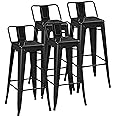 Yaheetech 30 inch Metal Bar Stools Set of 4, Counter Height Barstools Kitchen Chair Industrial Stools with Low Back for Indoor Outdoor Use, Matte Black