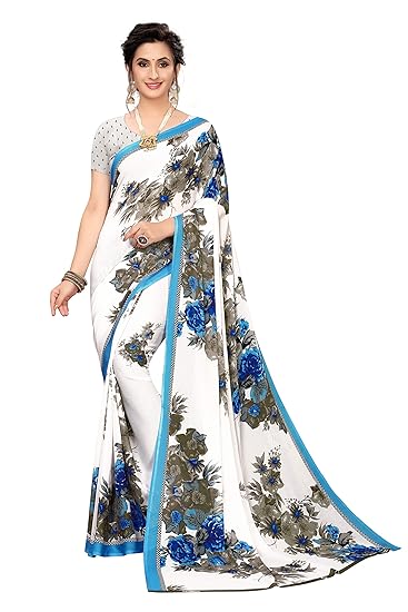 Georgette with Blouse Piece Saree (APSAA-Blue Free Size)