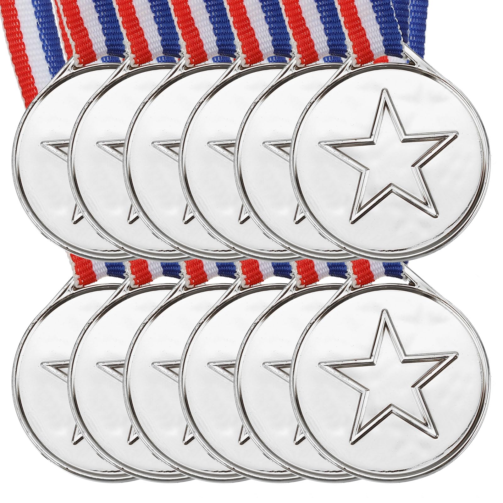 PATIKIL 1.5" Mini Silver Award Medals, 12 Pack Plastic Winner Medals for Award 2nd Place Prizes with Ribbon for Table Tennis Games Sports Competitions Party Favors