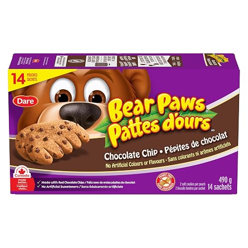 Bear Paws Chocolate Chip Cookies - Soft Cookie Snack Packs, School Snacks, Made With Real Chocolate Chips, Peanut Free, Family Pack, 490g, 14 Pouches