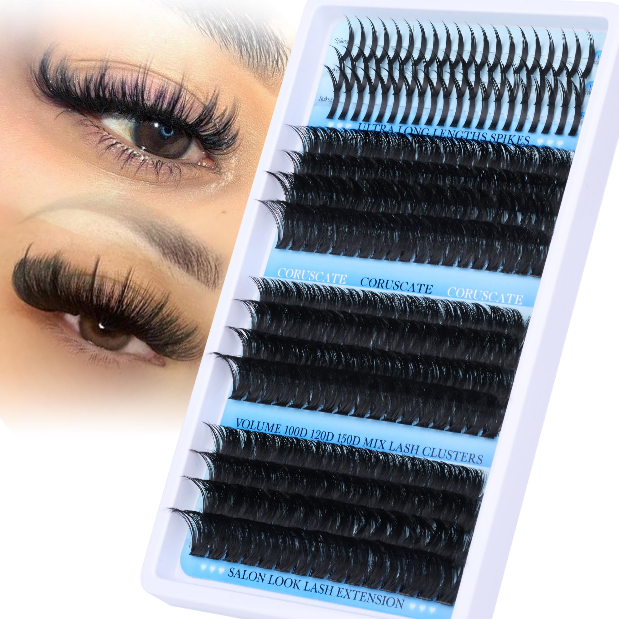 Photo 1 of CORUSCATE Lash Clusters with Spikes 100D120D150D Eyelash Clusters Volume Cluster Eyelash Extensions Thick Mega Style Lash Extension DIY Individual Lashes Strip Mink Spiky Cluster Lashes