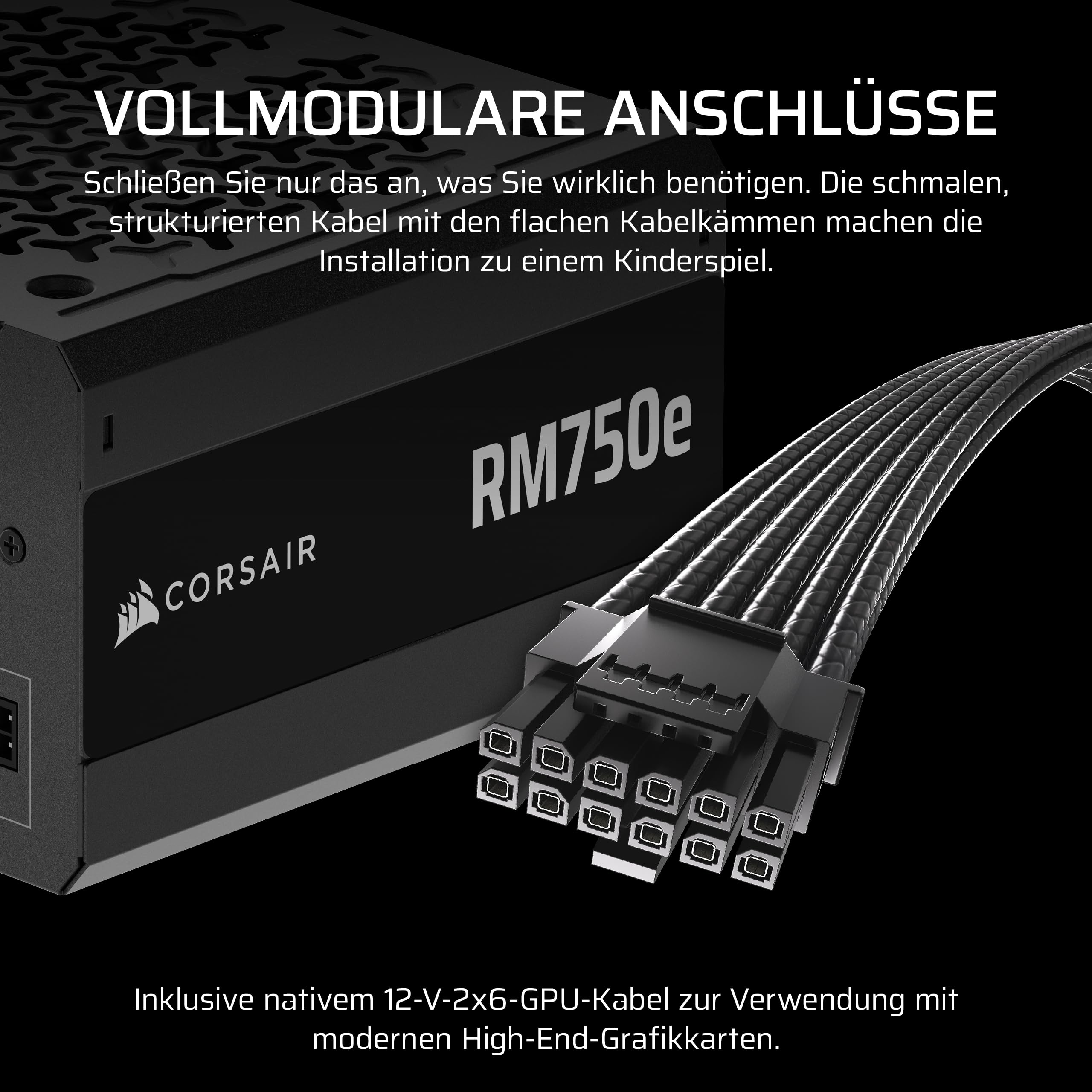CORSAIR RM750e (2025) Geräuscharmes Vollständig Modulares ATX-Netzteil mit 12V-2x6 Kable – Zero RPM-Lüftermodus, ATX 3.1-Konform, PCIe 5.1-Unterstützung, Cybenetics Gold – Schwarz 4