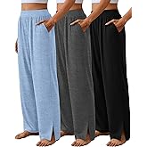 Neer 3 Pcs Women's Lounge Pants Side Slit High Waisted Joggers Wide Leg Yoga Sweatpants with Pocket Loose Cozy Pant