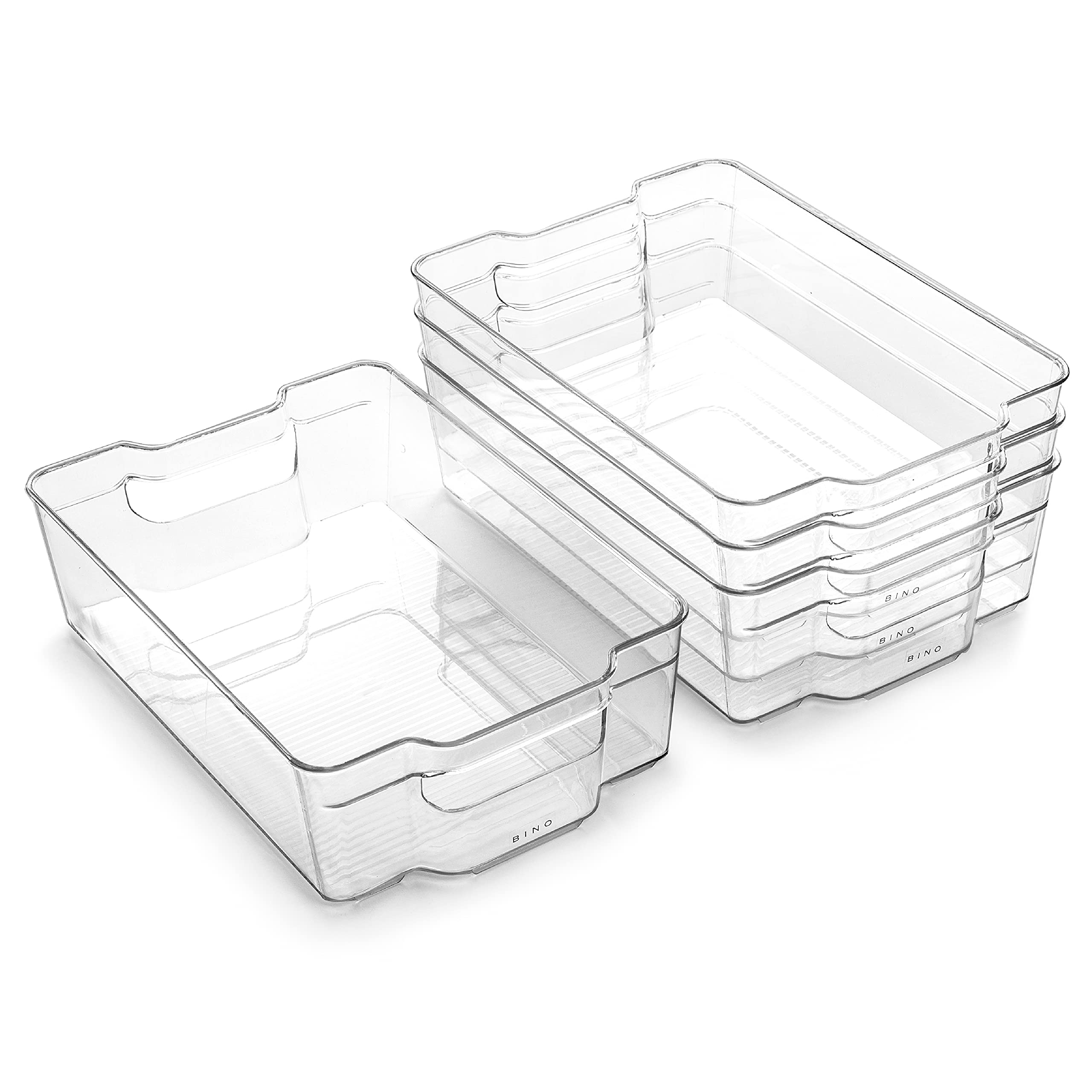 Photo 1 of BINO | Stackable Storage Bins, Large - 4 Pack | The Stacker Collection | Clear Plastic Storage Bins | Organization and Storage Containers for Pantry & Fridge | Multi-Use Organizer Bins | BPA-Free