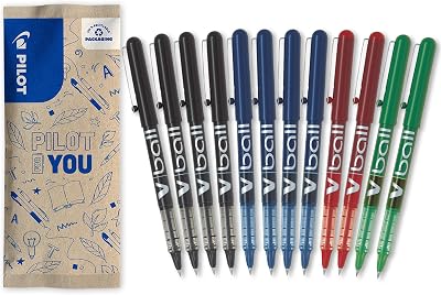 - 12er-Set V-Ball 05 - Flüssigroller - Flüssiges und Präzises Schreiben - Schnell trocknend - Schwarz, Blau, Rot, Grün - Feine Spitze