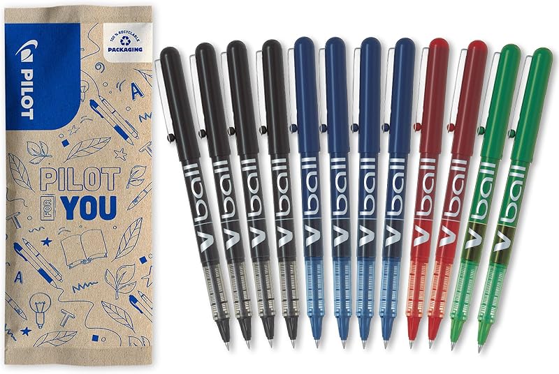 - 12 V-Ball 05 - Penna Roller Inchiostro Liquido - 4 Colori