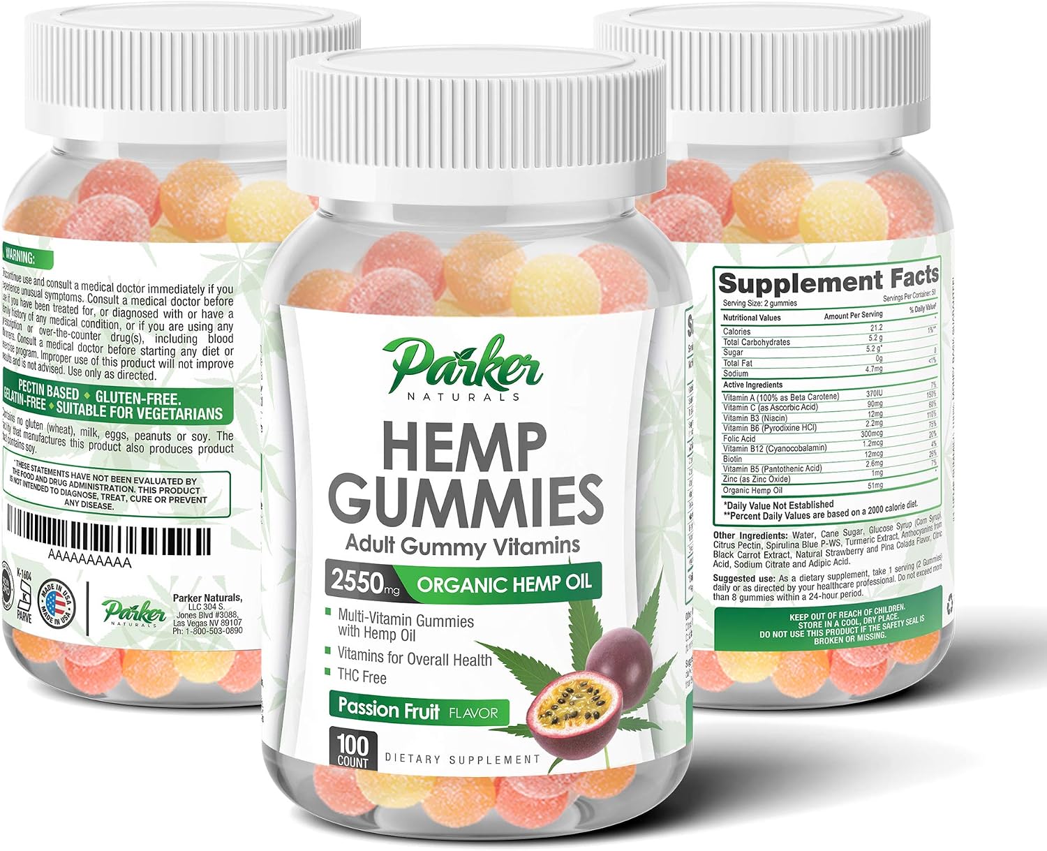 Organic Hemp Oil Gummies in Big 100 Count Bottle. 2550mg